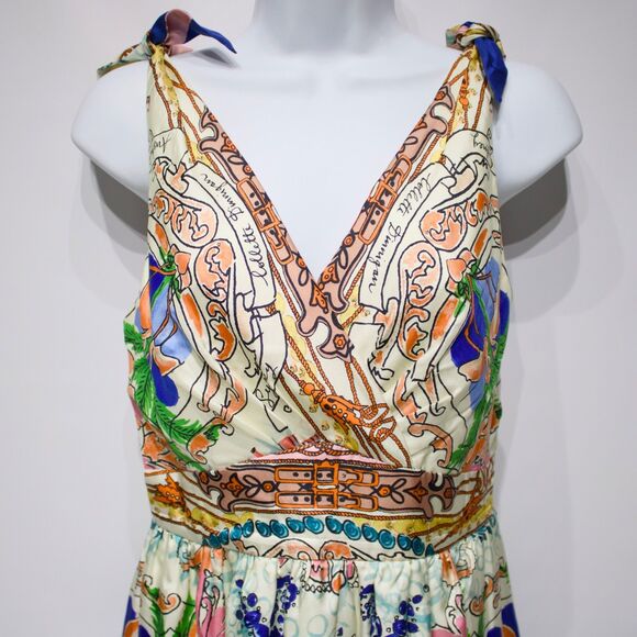 Anthropologie x Collette Dinnigan 100% Silk Midi Dress Shoulder Bows Women Sz. 2 - Picture 6 of 16